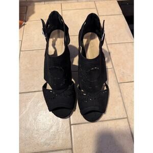 Open toe black chunky heel size 8